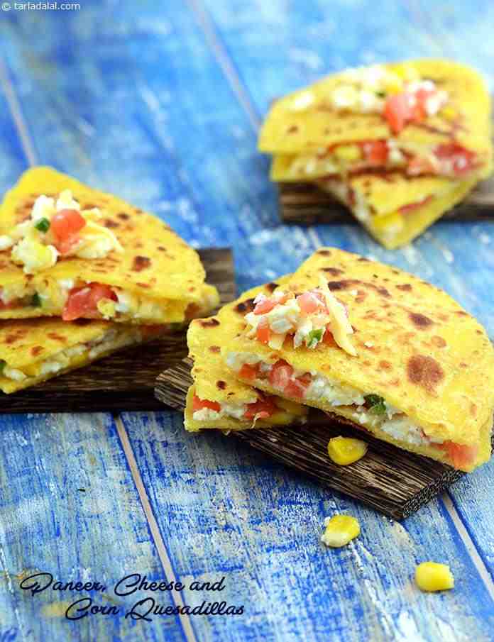 Paneer, Cheese and Corn Quesadillas | Tarla Dalal
