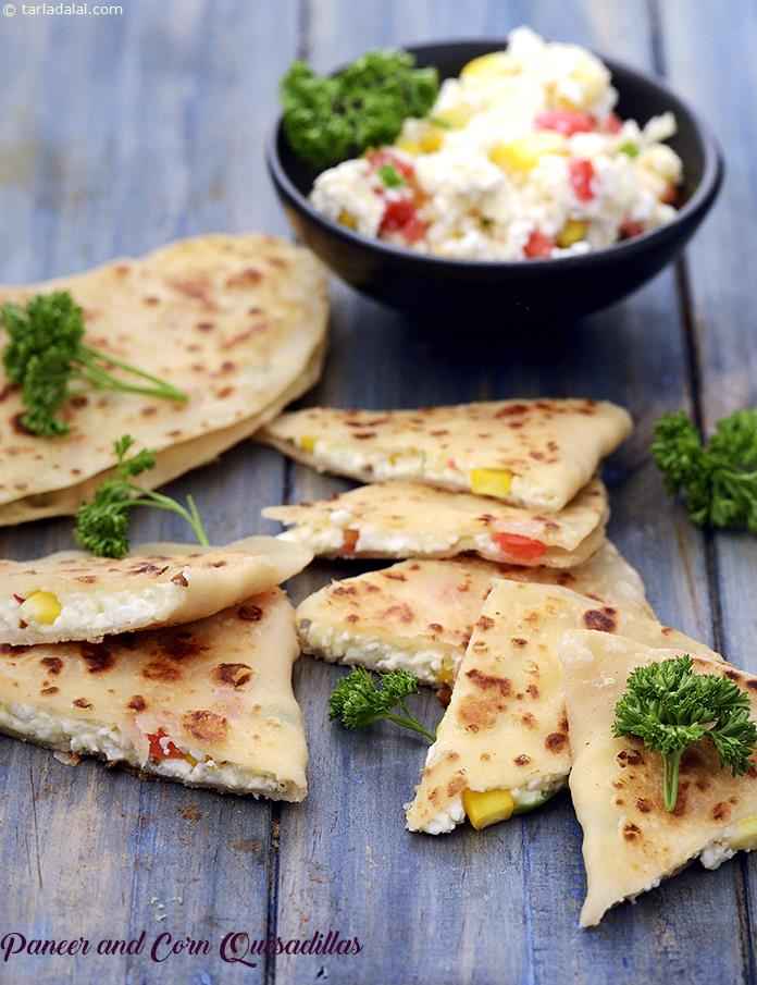 Paneer and Corn Quesadillas recipe, Mexican Recipes | Tarla Dalal