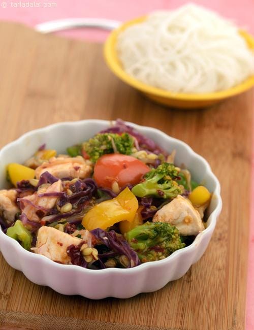 Tofu, Broccoli and Red Cabbage Stir Fry | Tarla Dalal
