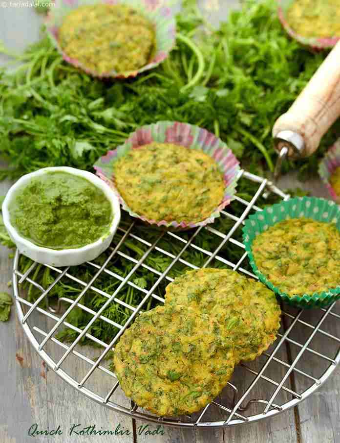 Quick Kothimbir Vadi ( Microwave Recipe) | Tarla Dalal