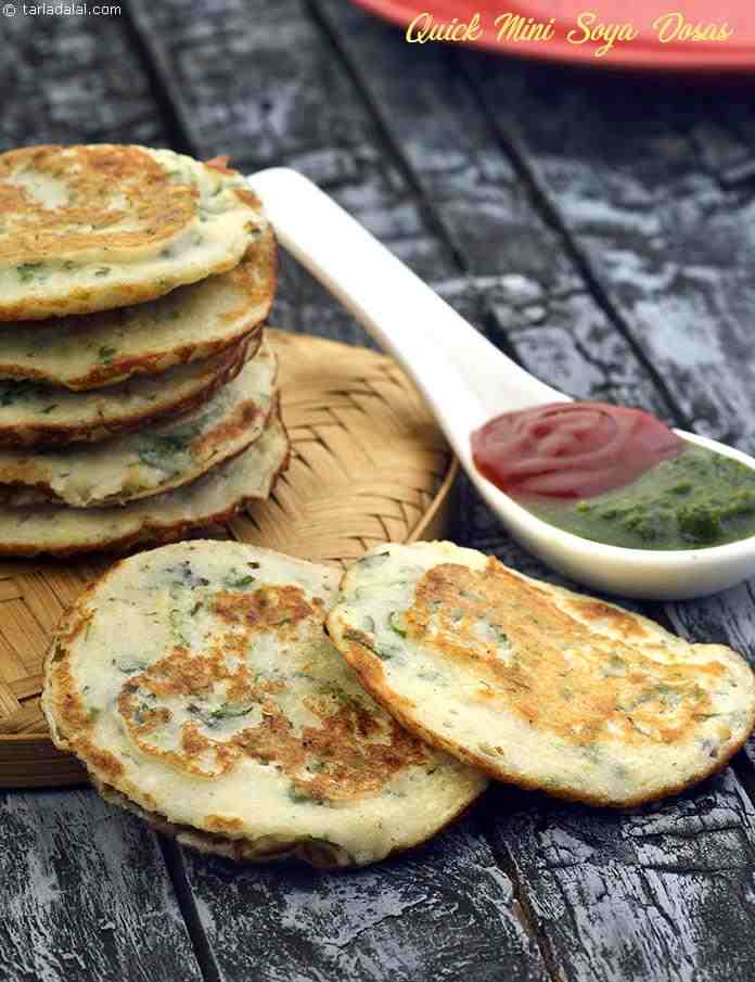 Quick Mini Soya Dosas Or How To Make Soya Dosa Recipe | Tarla Dalal