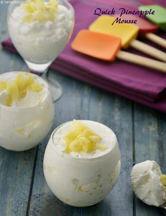 Quick Pineapple Mousse, Eggless | Tarla Dalal