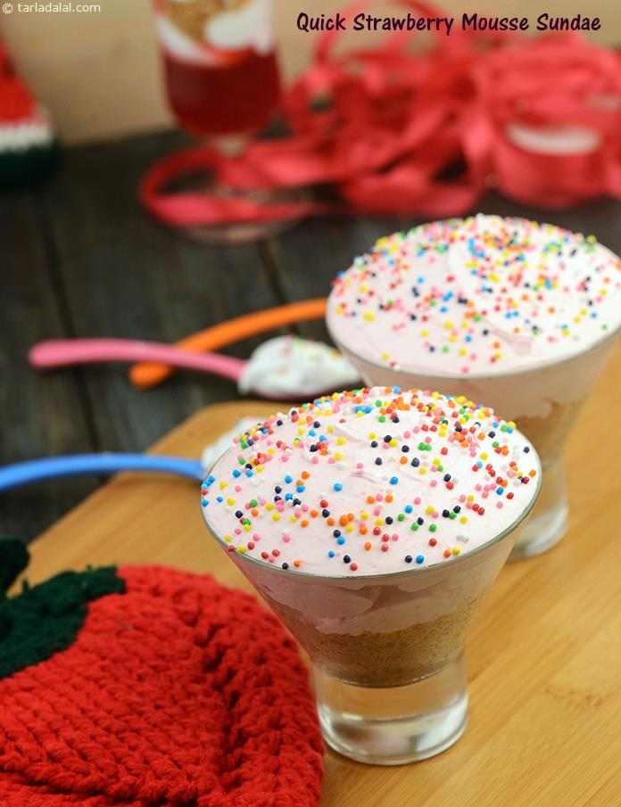 Quick Strawberry Mousse Sundae | Tarla Dalal