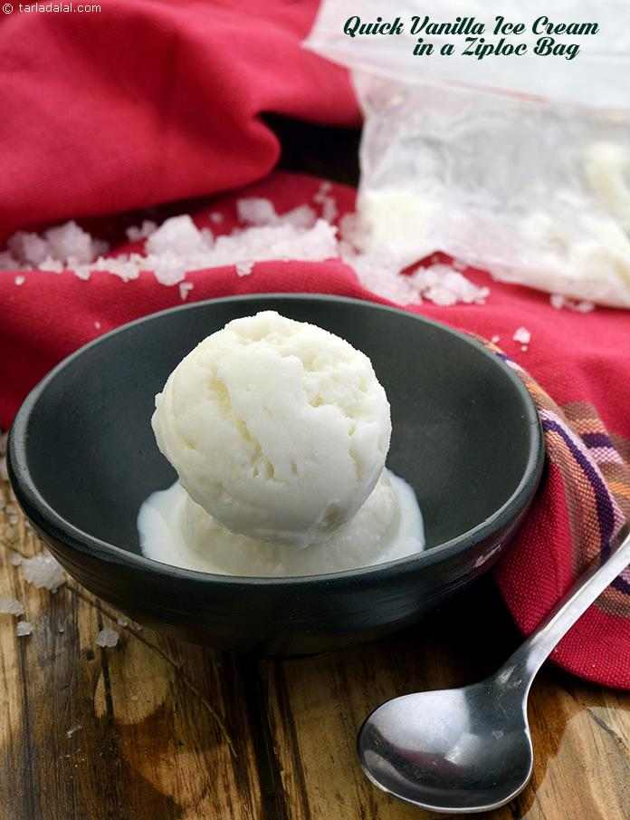 Quick Vanilla Ice Cream in A Ziploc Bag | Tarla Dalal