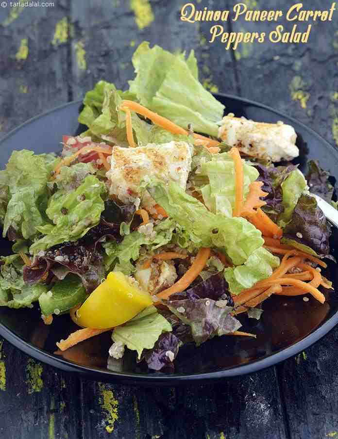 Quinoa Paneer Carrot Peppers Salad, for Lunch Or Dinner | Tarla Dalal