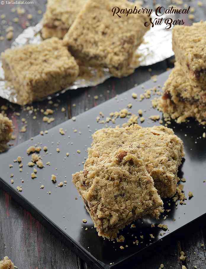 Raspberry Oatmeal Nut Bars | Tarla Dalal