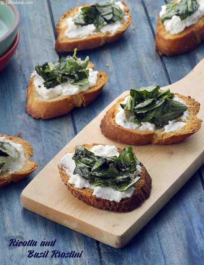 Ricotta and Basil  Crostini | Tarla Dalal