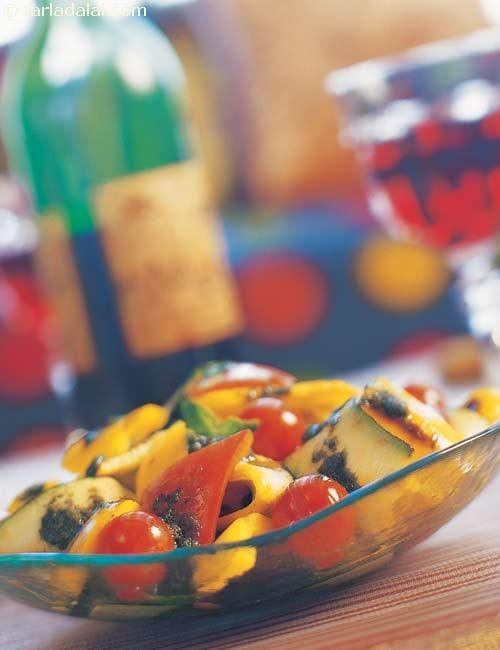 Roasted Squash and Peppers with Pesto | Tarla Dalal