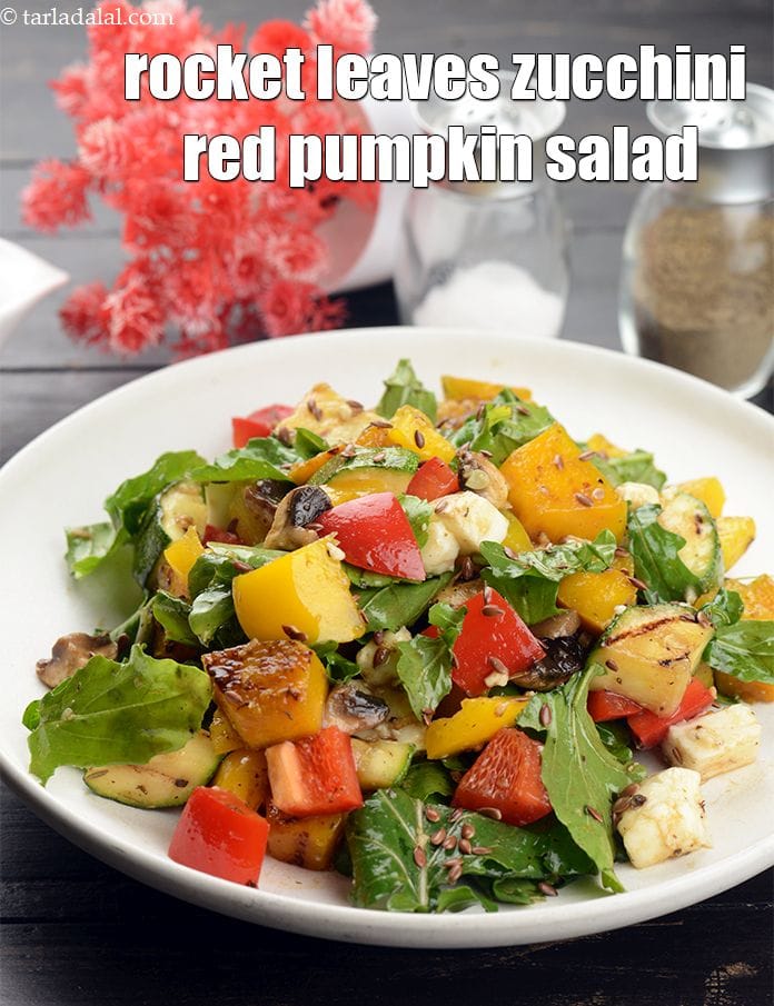 Rocket Leaves, Zucchini Red Pumpkin Healthy Lunch Salad | Tarla Dalal