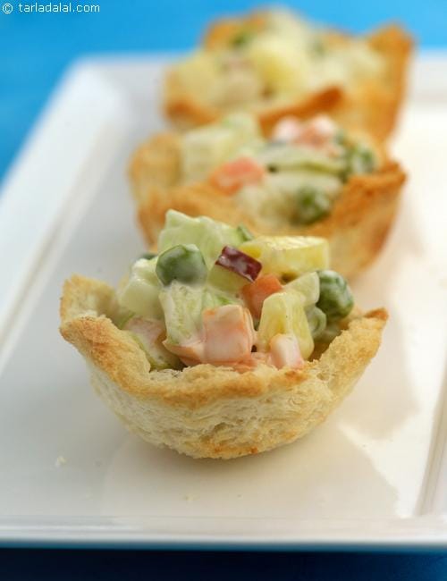 Russian Salad Bread Cups | Tarla Dalal