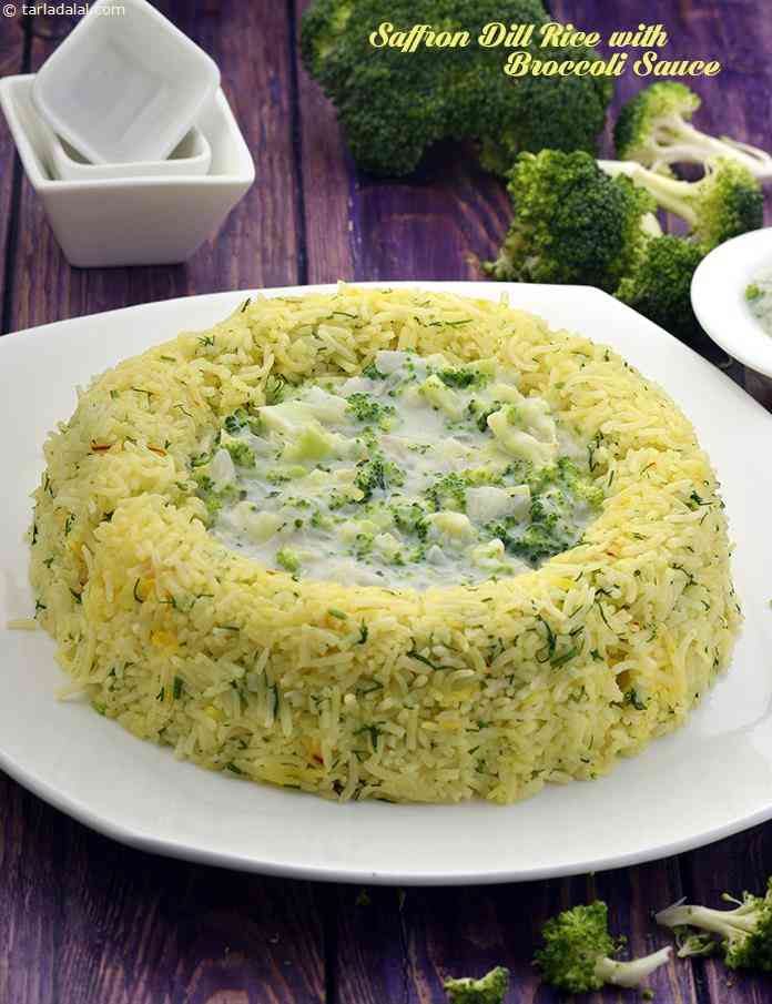 Saffron Dill Rice With Broccoli Sauce Recipe | Tarla Dalal