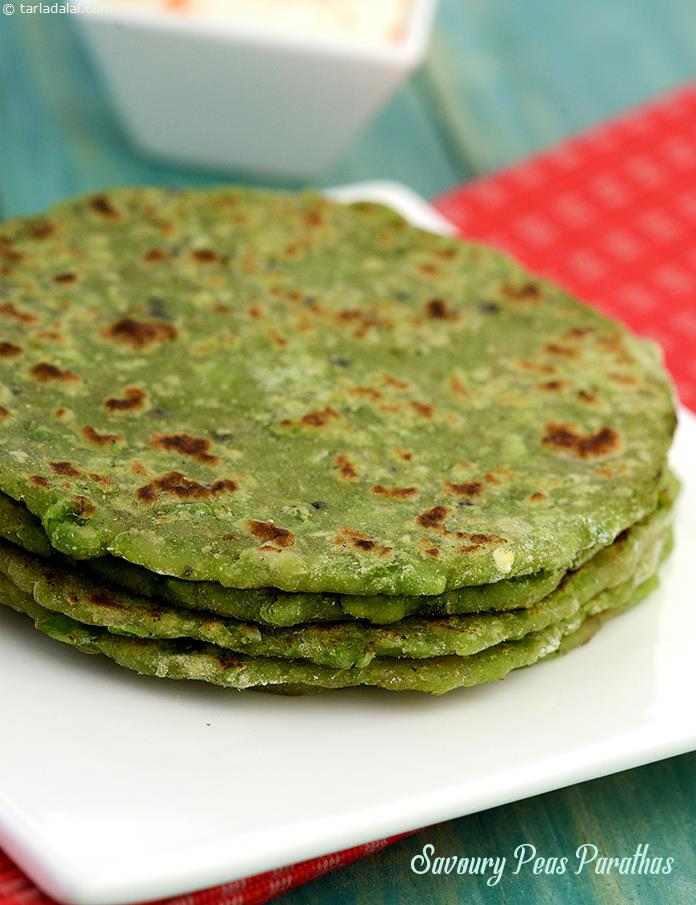 Savoury Peas Parathas ( Parathas ) | Tarla Dalal