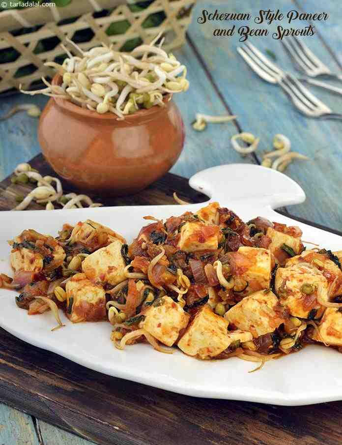 Schezuan Style Paneer and Bean Sprouts | Tarla Dalal