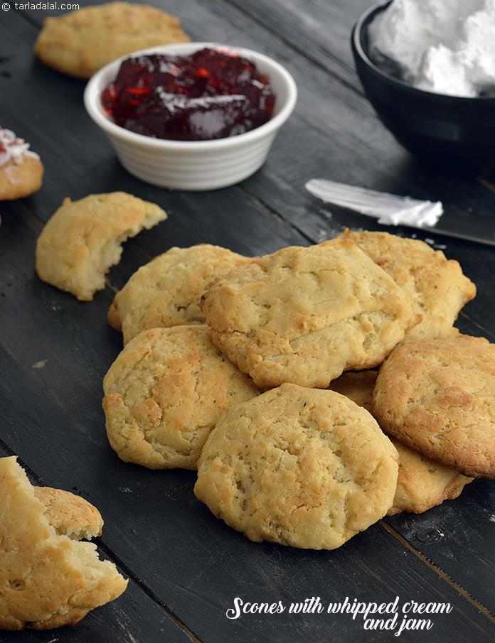 Scones With Whipped Cream And Jam Recipe | Tarla Dalal