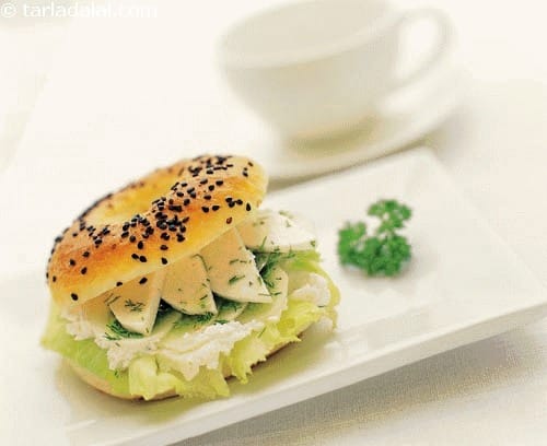 Sesame Bagel with Cucumber and Sour Cream | Tarla Dalal