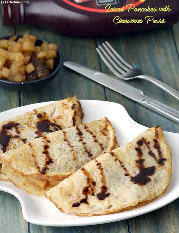 Spiced Pancakes With Cinnamon Pears Recipe | Tarla Dalal