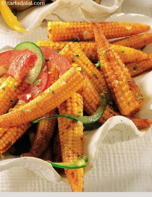 Spicy Baby Corn | Tarla Dalal