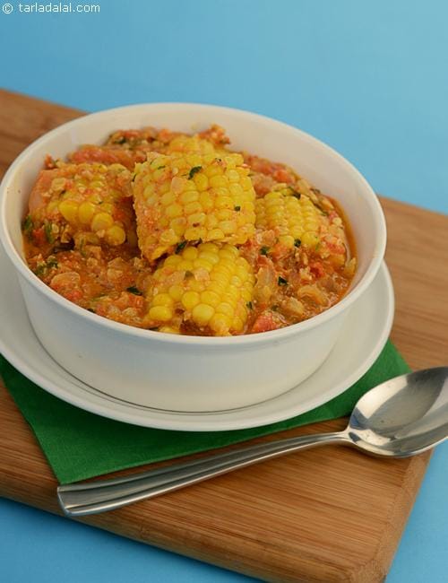 Spicy Corn Subzi recipe, Roti Recipes | Subzi Recipes | Tarla Dalal