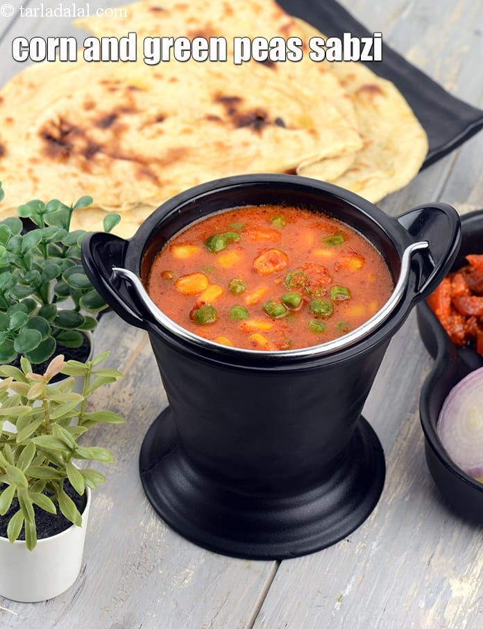 Corn and green peas sabzi recipe | Indian corn peas curry | healthy peas corn sabzi |  | Tarla Dalal