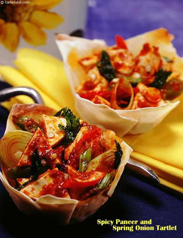Spicy Paneer and Spring Onion Tartlet | Tarla Dalal