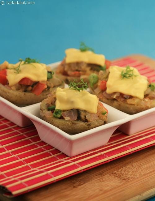 Spicy Stuffed Potatoes ( Microwave Recipes) | Tarla Dalal