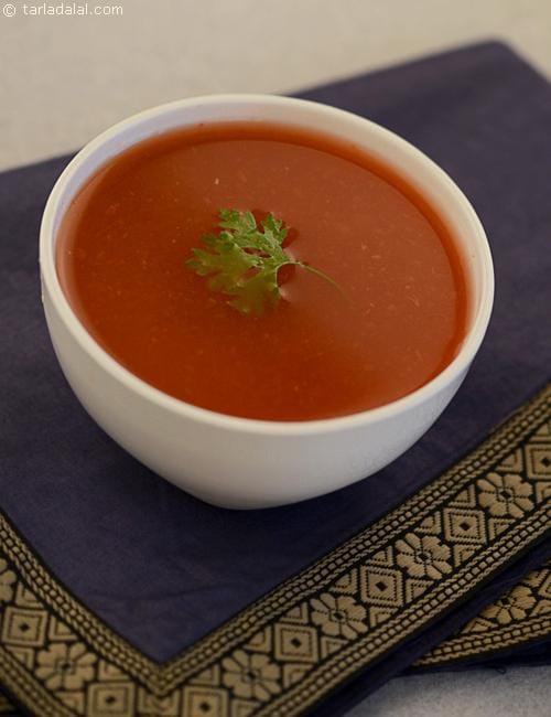 Spicy Tomato Rasam  ( Microwave Recipe) | Tarla Dalal