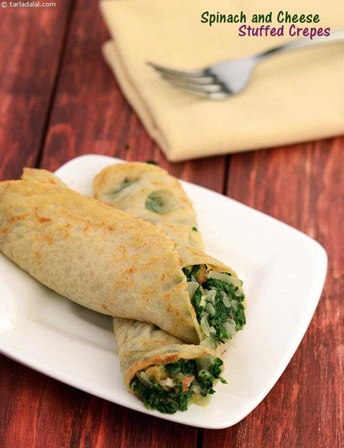 Spinach and Cheese Stuffed Cr?pes | Tarla Dalal