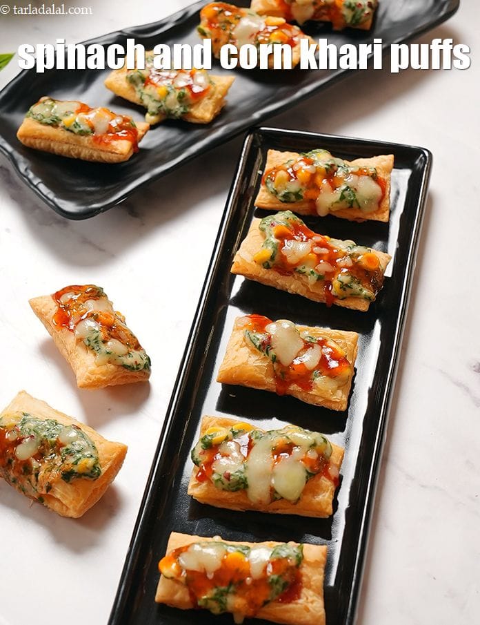 Spinach And Corn Khari Puffs Recipe | Tarla Dalal