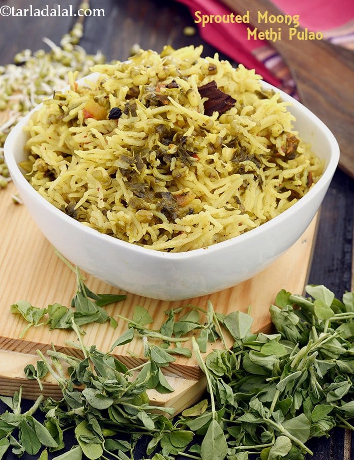 Sprouted Moong Methi Pulao | Tarla Dalal