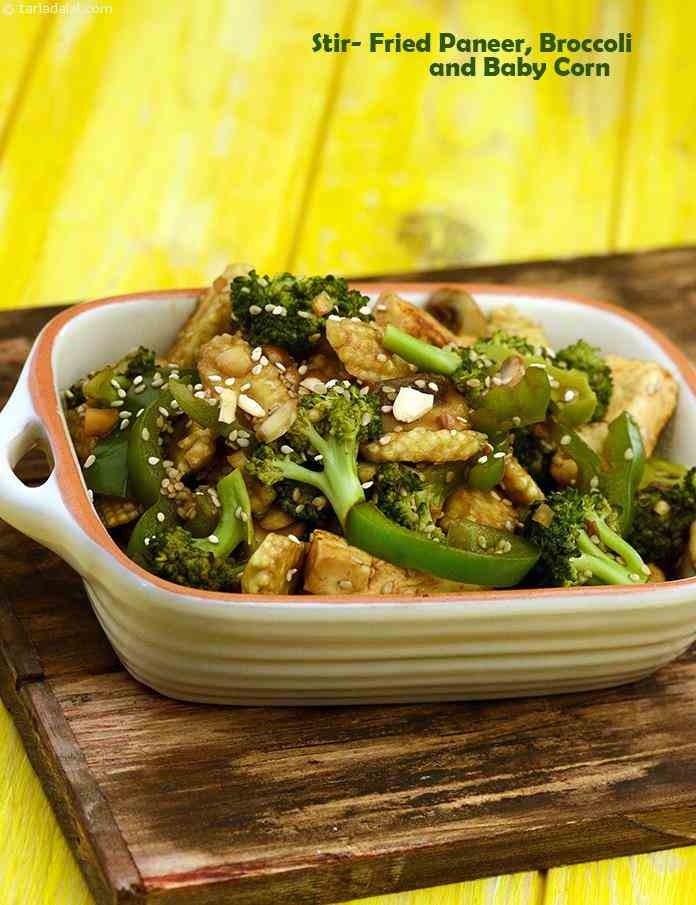 Stir- Fried Paneer, Broccoli and Baby Corn | Tarla Dalal