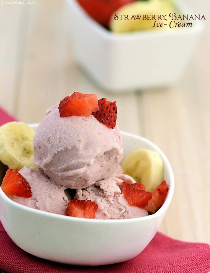 Strawberry, Banana Ice- Cream | Tarla Dalal