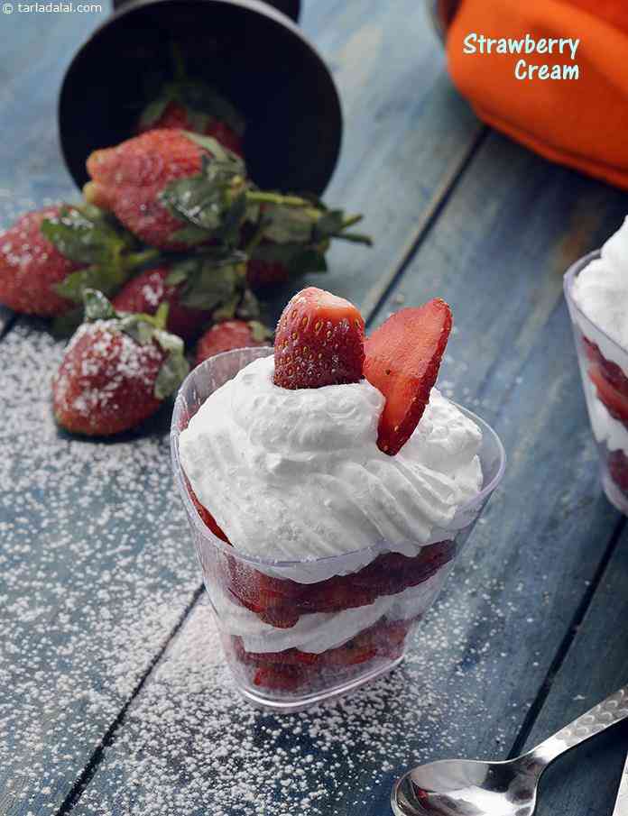 Strawberry Cream, Strawberry with Whipped Cream | Tarla Dalal