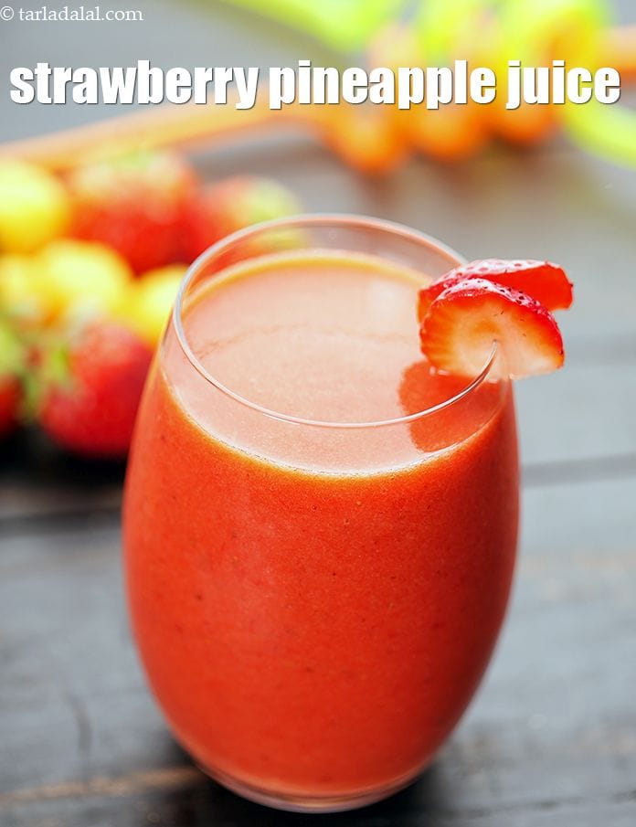 Strawberry pineapple juice recipe | strawberry pineapple smoothie | healthy pineapple strawberry drink | Tarla Dalal