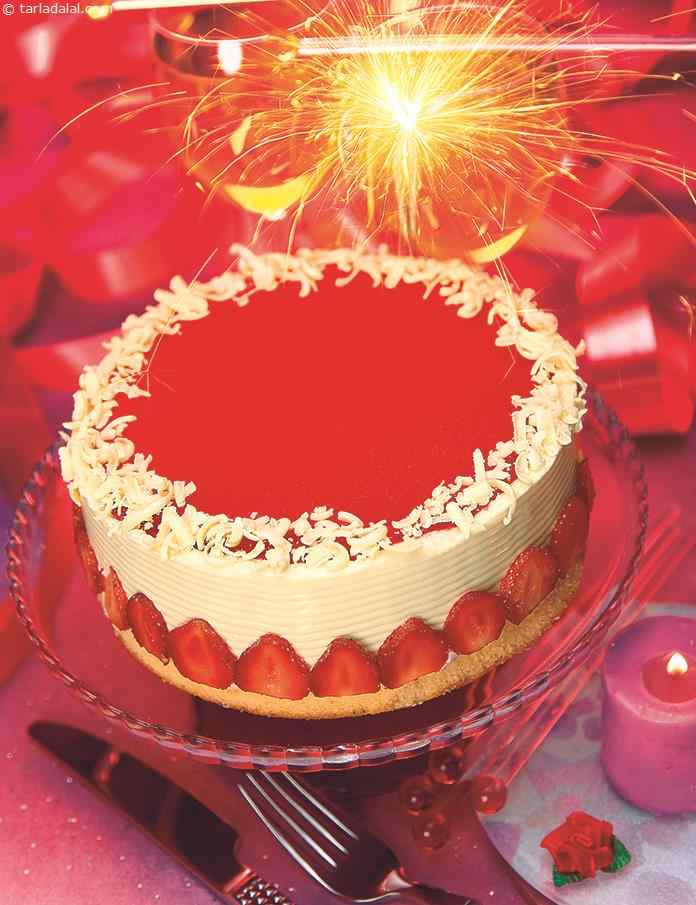 Strawberry White Chocolate Gateau | Tarla Dalal