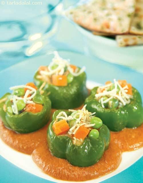 Stuffed Capsicum in Tomato Gravy | Tarla Dalal