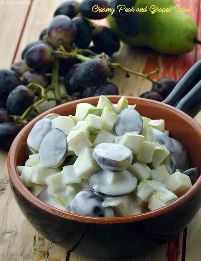 Creamy Pear and Grapes Salad | Tarla Dalal