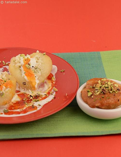 Stuffed Pears with Toffee Sauce | Tarla Dalal