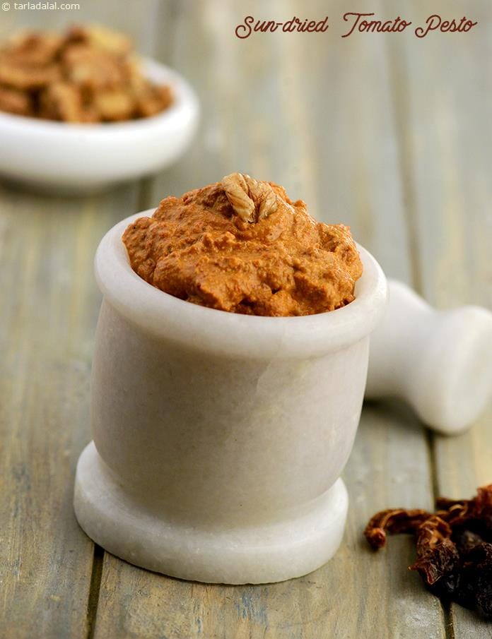 Sun-Dried Tomato Pesto ( Pizzas And Pastas ) Recipe | Tarla Dalal