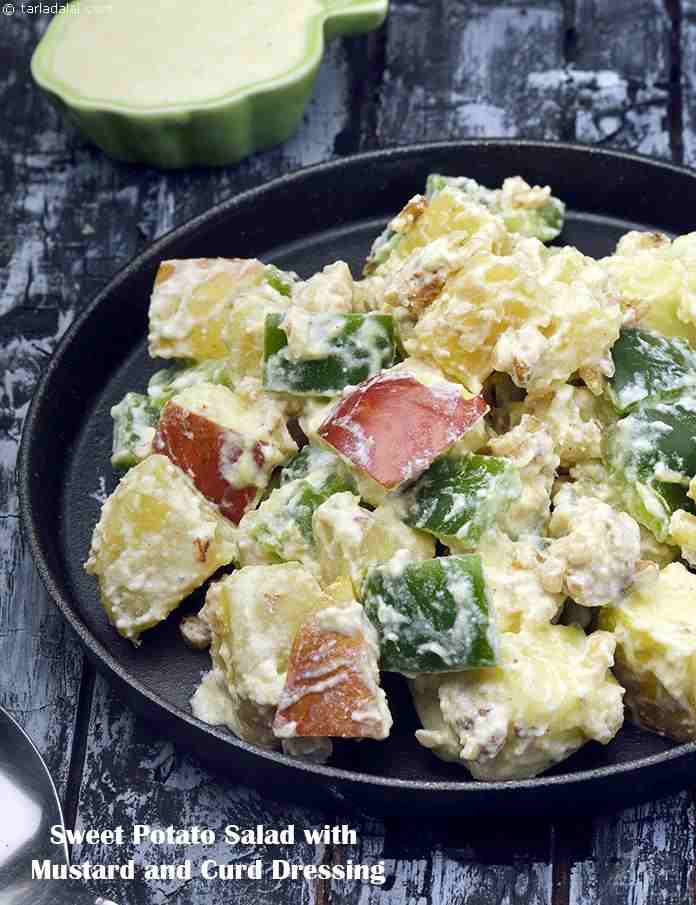 Sweet Potato Salad with Mustard and Curd Dressing | Tarla Dalal