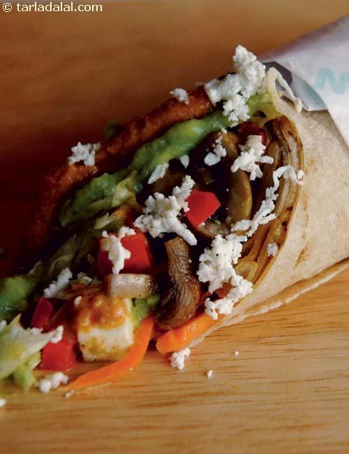 Thai Satay Mushroom Paneer Wrap | Tarla Dalal