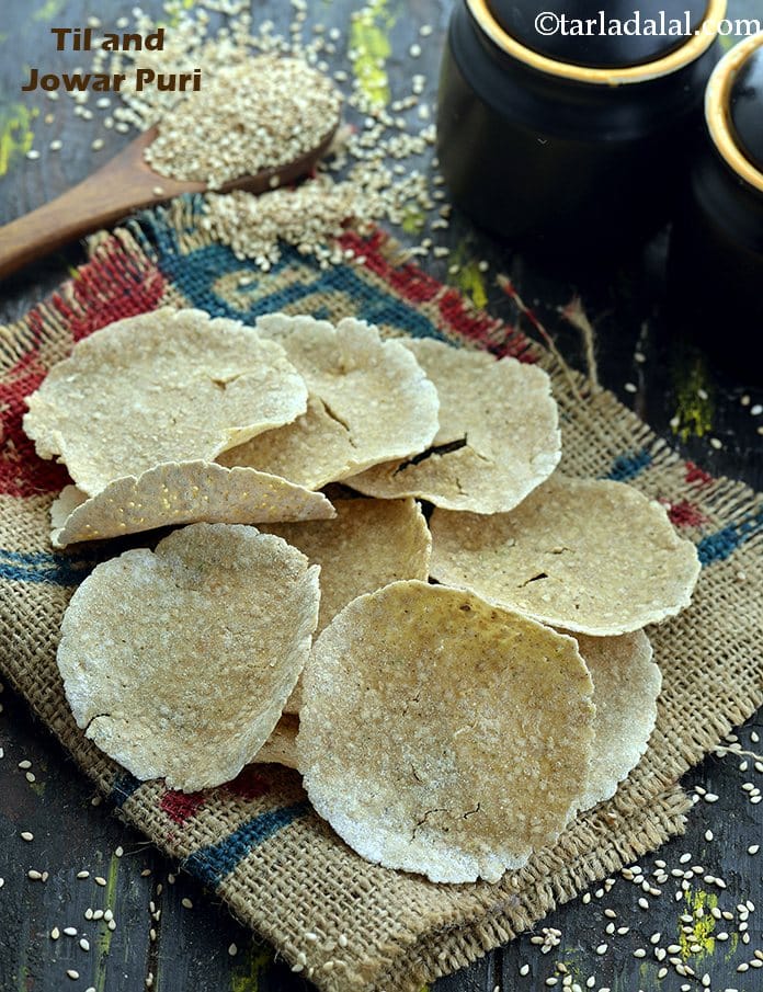 Til and jowar puri recipe | sesame seeds and white millet cracker | | Tarla Dalal
