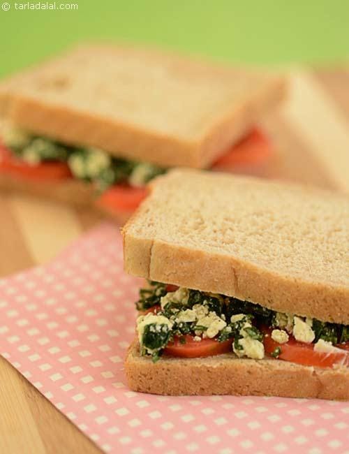 Tomato , Basil and Feta Cheese Sandwich | Tarla Dalal