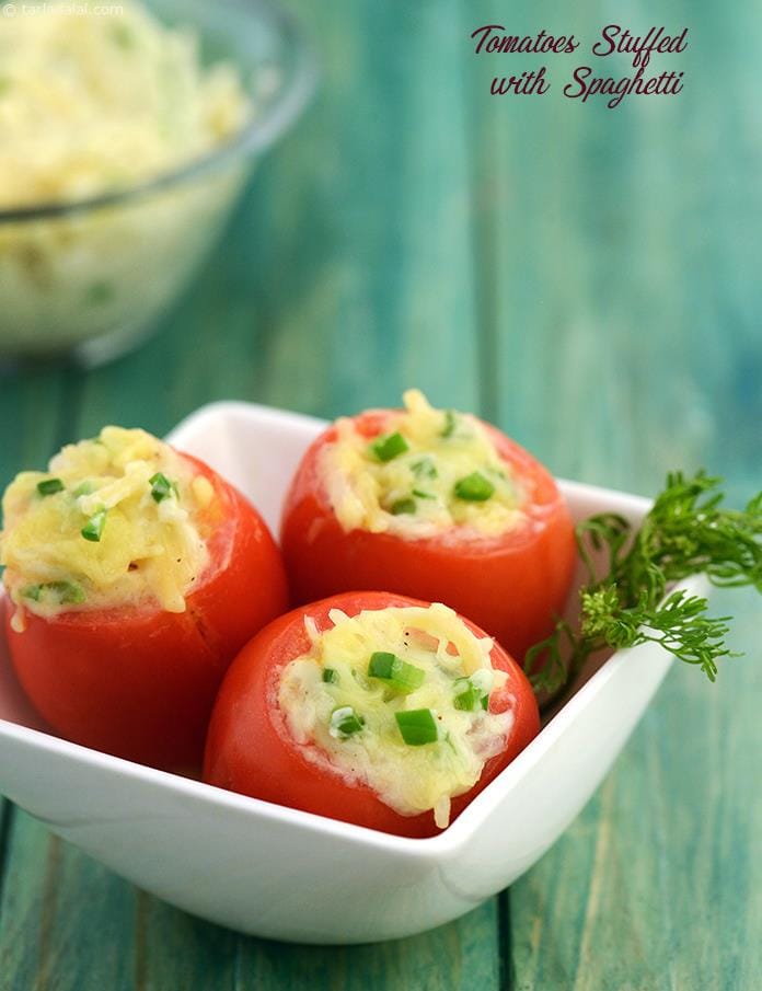 Tomatoes Stuffed with Spaghetti | Tarla Dalal