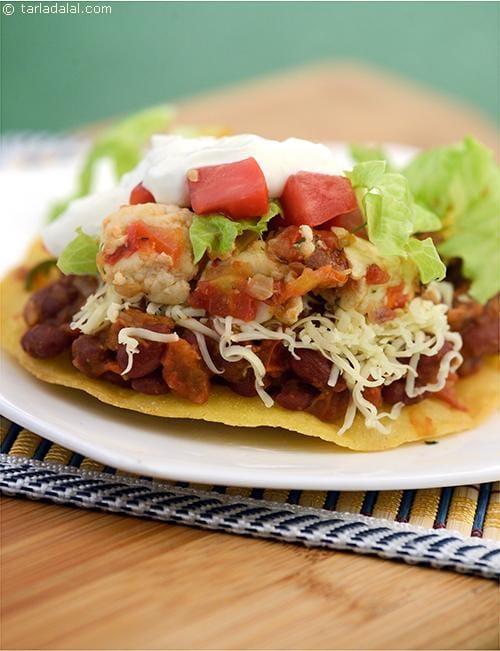 Tostadas,  Veg Mexican Tostadas Recipes, Mexican Recipes | Tarla Dalal