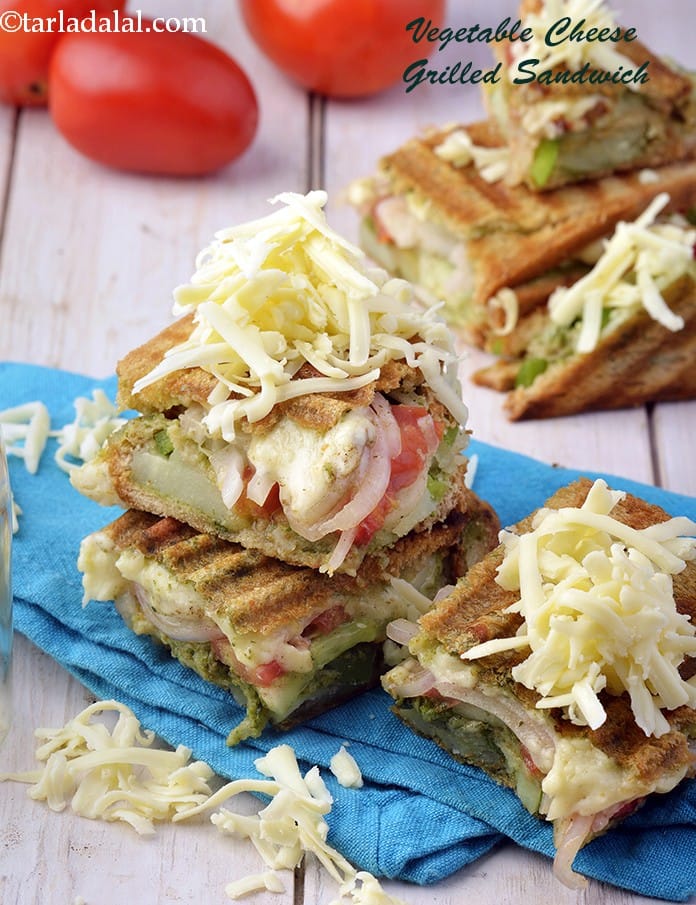Vegetable Cheese Grilled Sandwich, Veg Grilled Sandwich | Tarla Dalal