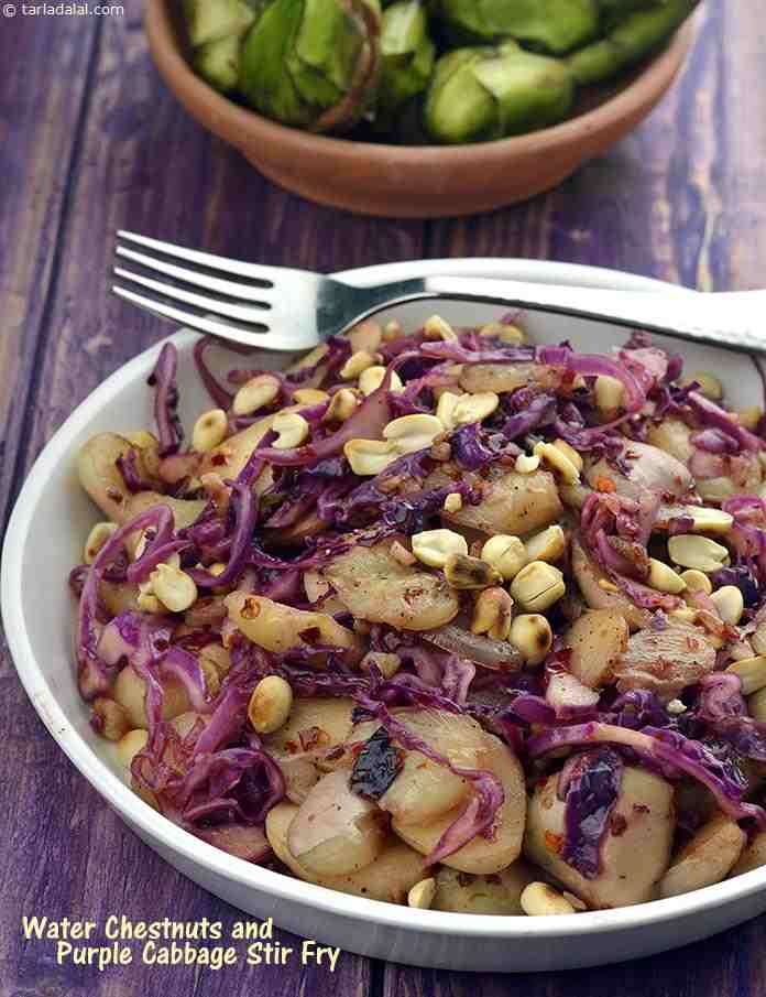 Water Chestnuts and Purple Cabbage Stir Fry | Tarla Dalal