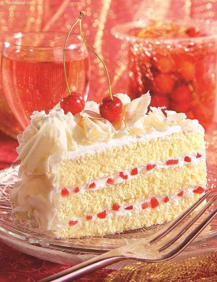 White Forest Pastry ( Cakes and Pastries) | Tarla Dalal