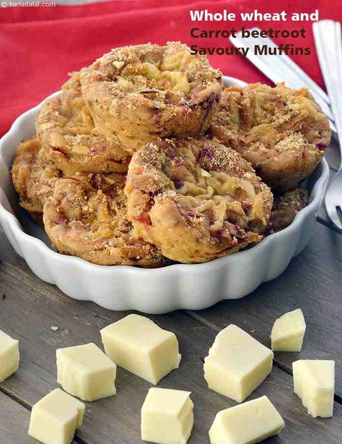 Whole Wheat and Carrot Beetroot Savoury Muffins | Tarla Dalal