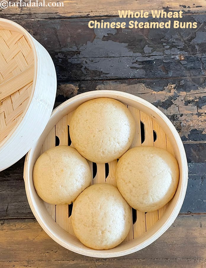 Whole wheat Chinese steamed buns recipe | healthy Chinese steamed buns | Mantou | Indian style Chinese steam buns | | Tarla Dalal