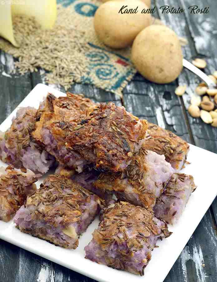 Kand and Potato Rosti, Purple Yam and Potato Rosti | Tarla Dalal